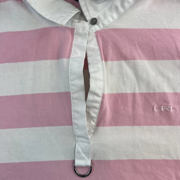 Lauren Ralph Lauren Polo Shirt Womens XL Pink White Striped Collared Rugby Top - Picture 2 of 11
